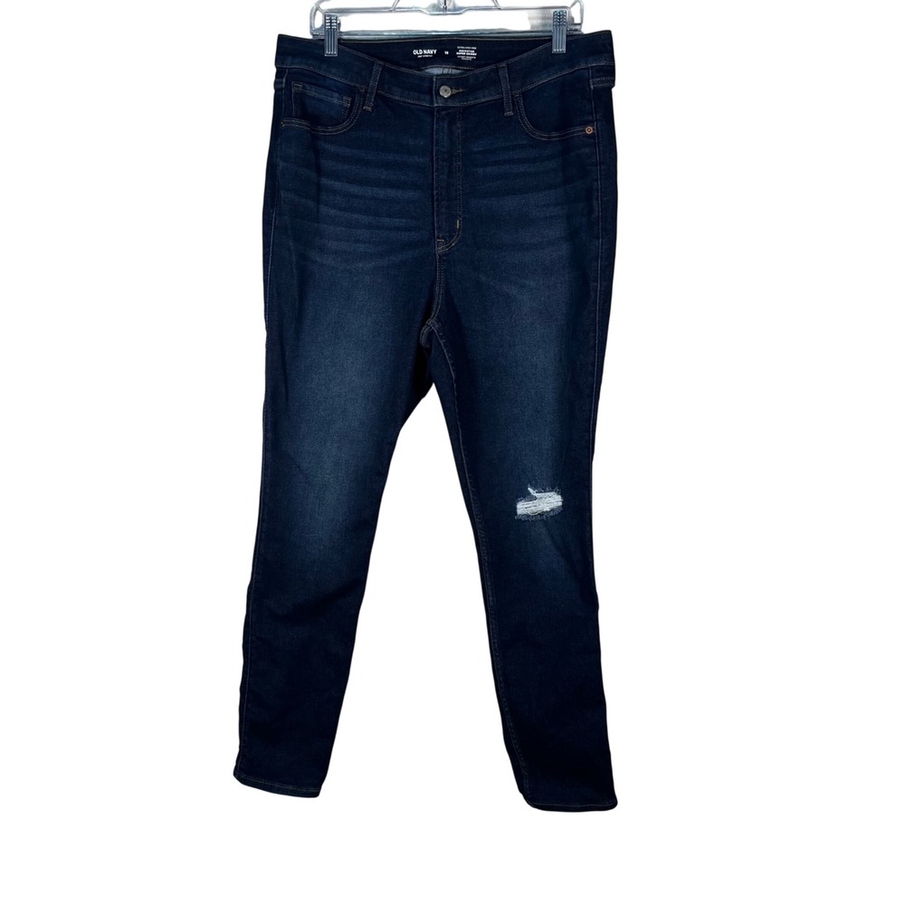 Old Navy Rockstar Super Skinny Jeans Womens Blue Good Distressed High Rise Sz 16